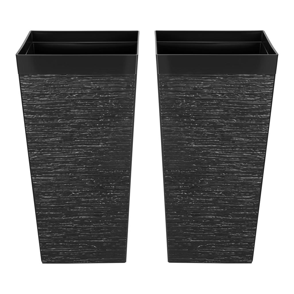 Tall Planters Set of 2, 580 Mm Large Outdoor Taper Planters for Outdoor Indoor Plants, Front Porch Plastic Modern Flower Pots with Casters, Inner Pot