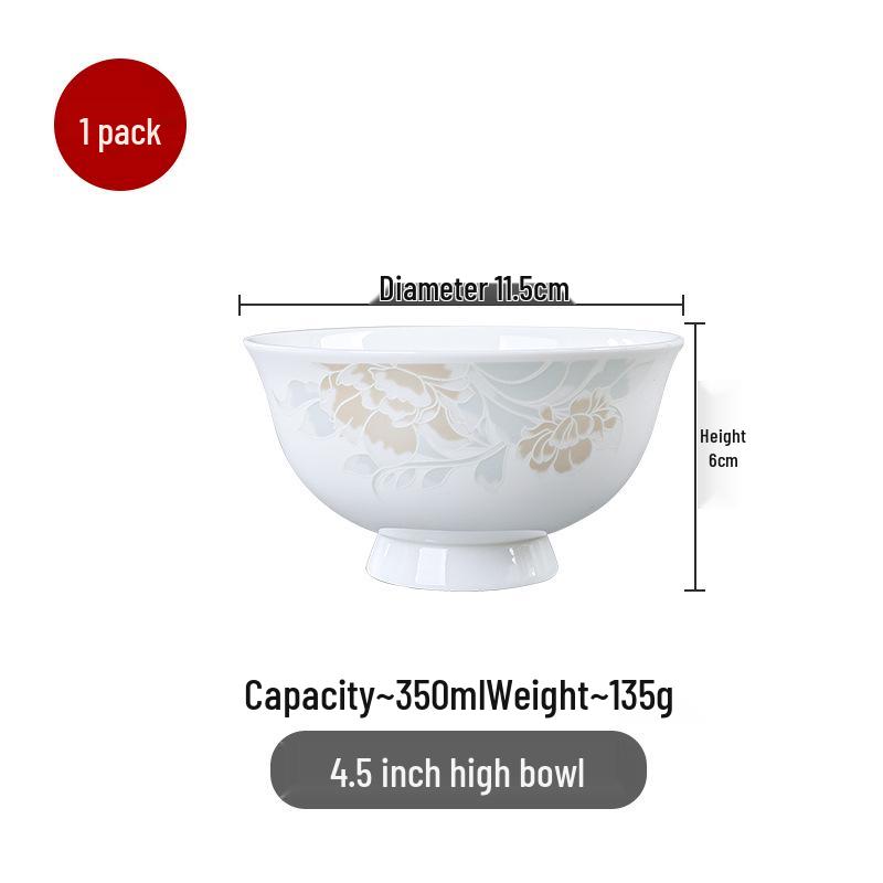 Chinese-Style Ceramic Bone China Bowl Set: Large Soup & Noodle, Rice Bowls, Plates, and Hat Bowl.