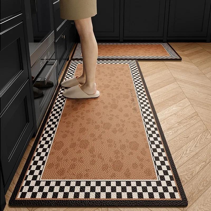 Kitchen Carpet Home Decoration Brown Dirt Resistant Non-Slip Pvc Floor Mat Waterproof Leather Mats Bathroom Balcony Outdoor Rug