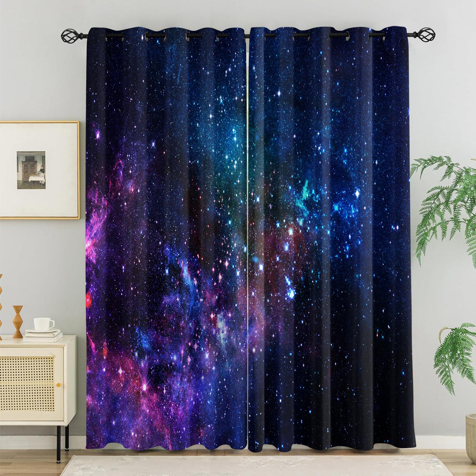 Tonnika Chen Galaxy Universe Curtains Cosmic Starry Sky Theme Window Curtain Living Room Space Exploration Darkening Drapes Made Of Polyester Decor