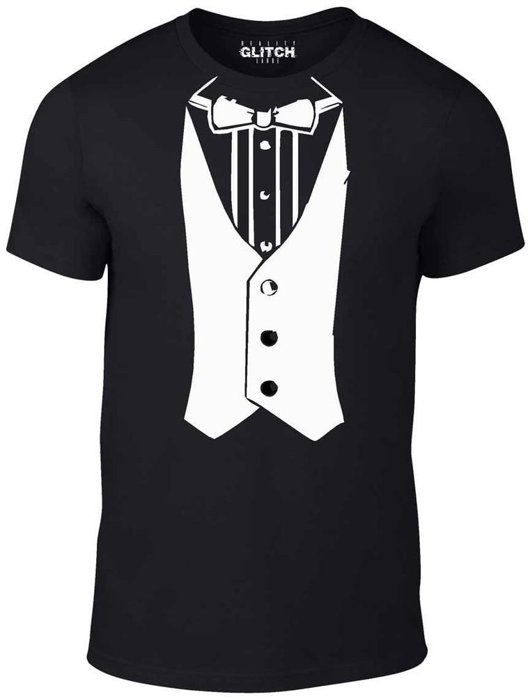 Tuxedo T Shirt - Funny T-shirt Comic Fancy Dress Retro Party Smart Shirt Tie Fly