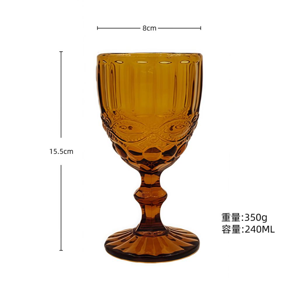 European Embossed Wine Glass Thickened Colorful Glass High Foot Juice Cup Retro Red Wine Glass