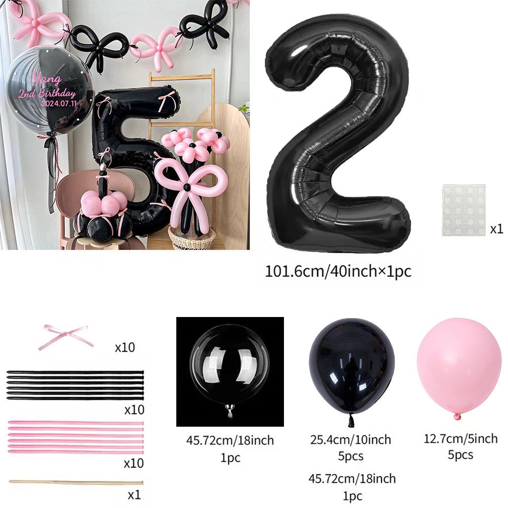 45 Pieces Pink Latex Balloon Black Number Balloon Set Pink Butterfly Birthday Party, Anniversary Decoration (0-9)