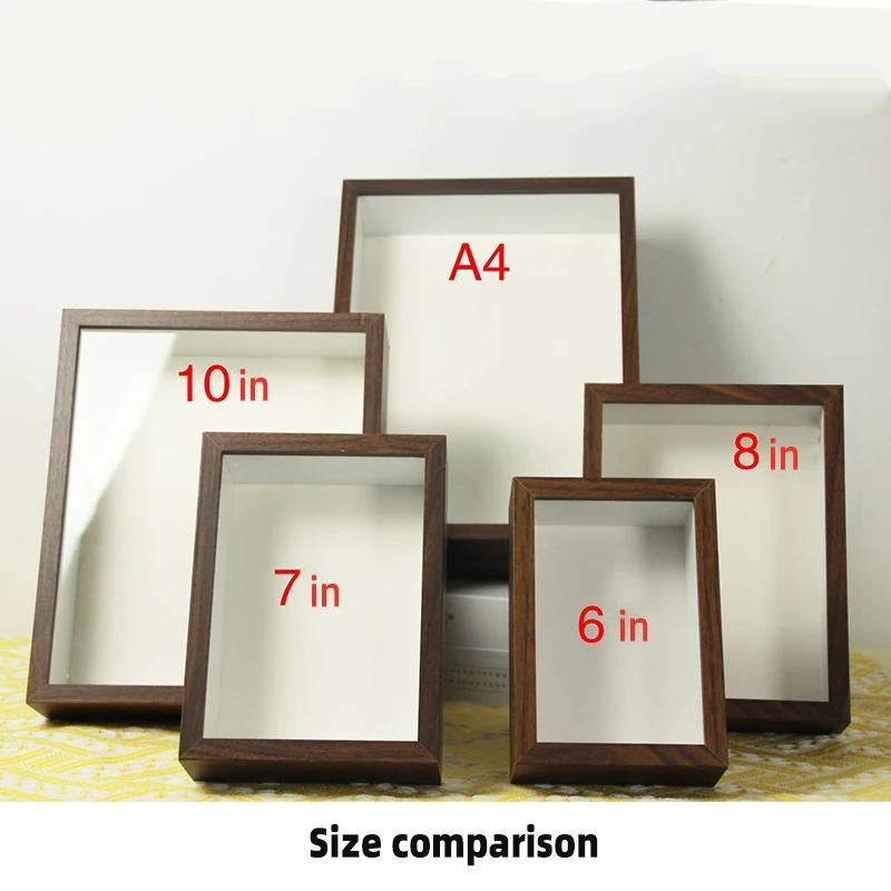 Trä 3D-bildramar Djup 3 cm 5 cm Torkad blomma Provhållare Handgjord DIY Hantverk Display Fotoram Heminredning