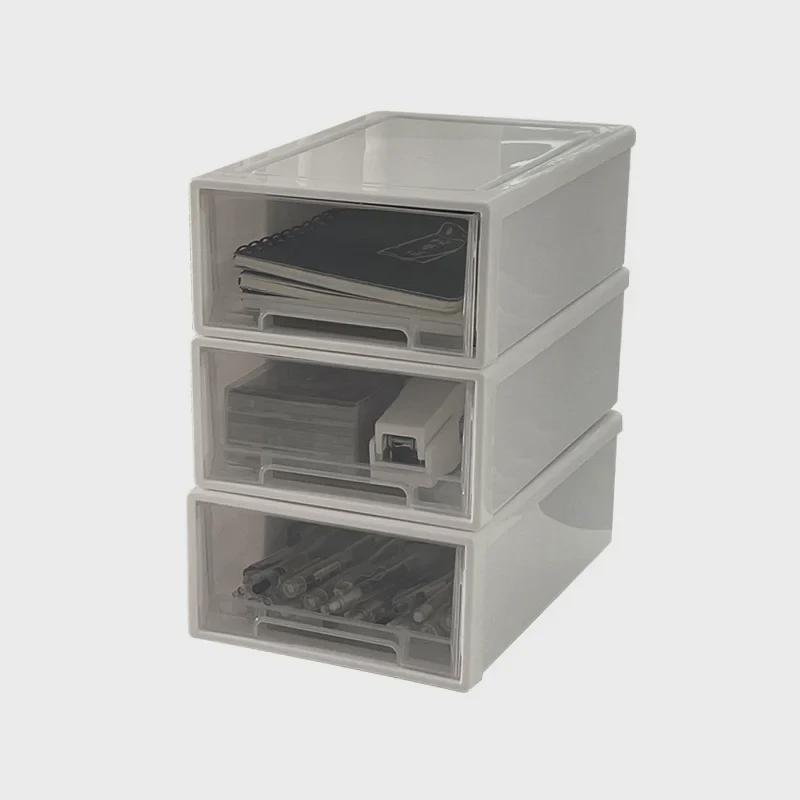 Stackable Transparent Desktop Storage Box for Dormitory and Stationery