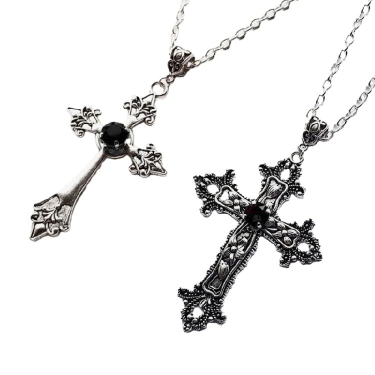 2pcs  Crucifix Pendant Neckchain Gothic Necklace Fashionable Unisex Accessory