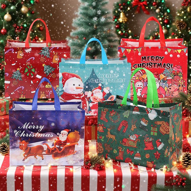 5PCS/Pack Mixed Styles 33x25x17cm Non-woven HandBag Gift Package Souvenir Storage Decoration Christmas New Year Party Supply ZYF