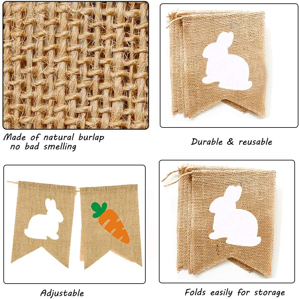 Burlap Rabbit Radish Garland Banners, Bunny Burlap for Easter Decorations Home Office School Outdoor Party Supply