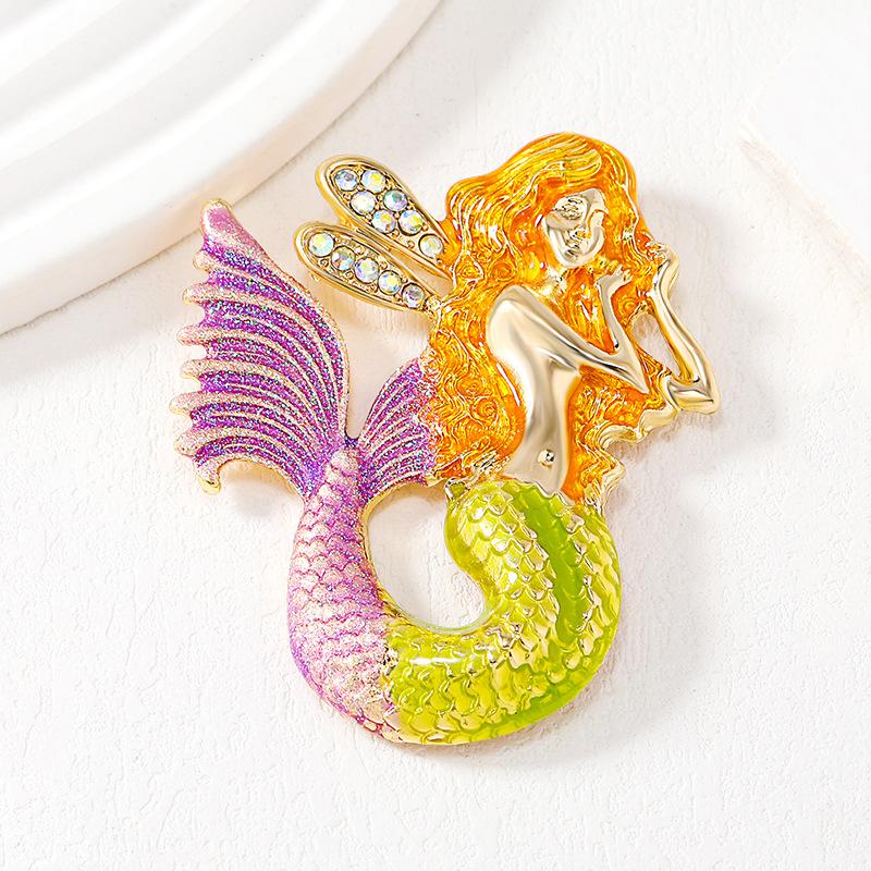 Vintage enamel mermaid brooch brooch corsage diamond fashion high-end mermaid brooch medium antique coat clothing accessories