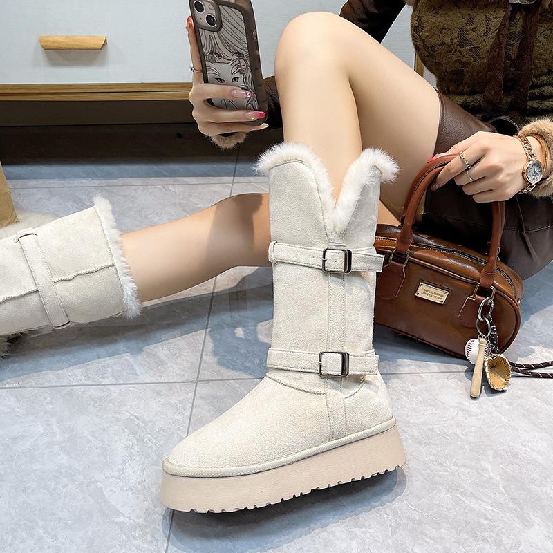 Women's Mid-calf Large Size Soft Sole Winter Warm Fur One Snow Boots Padded Lined Ankle Boots Non-slip Hiking Casual Sports Cotton Boots