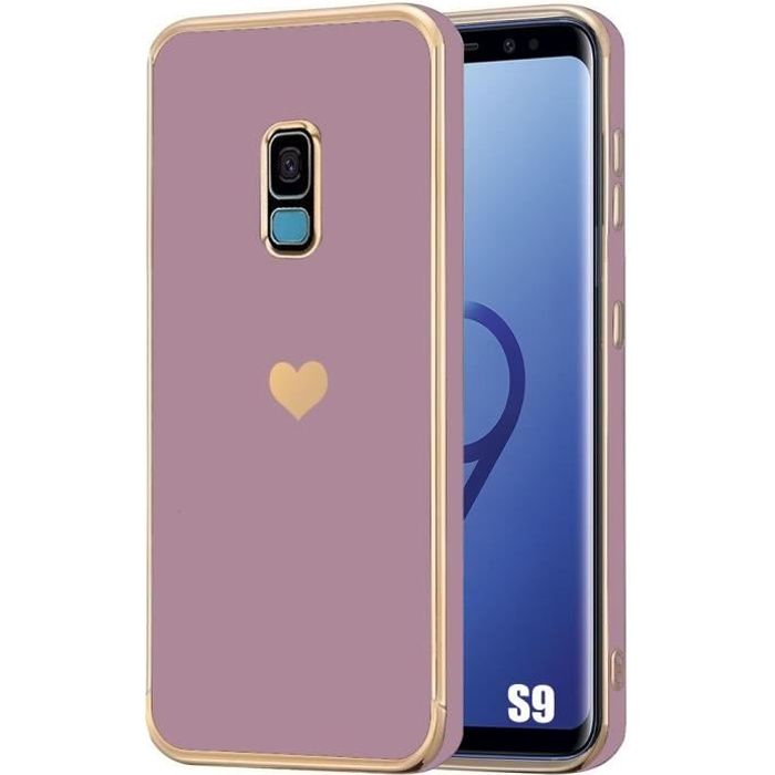 Coque de protection - samsung - galaxy s9 - violet - silicone - antichoc avec motif cœur