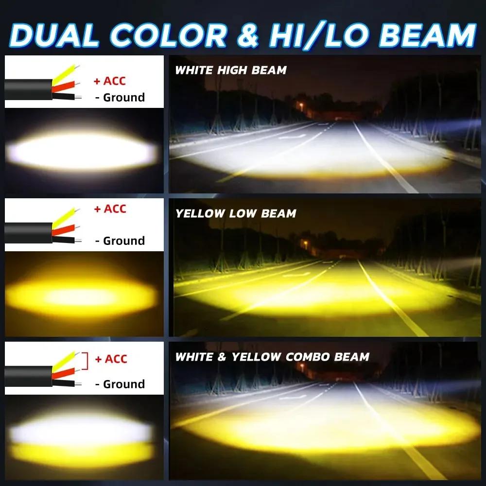 Motorcycle LED Spotlights Headlamp Car Headlight Bulbs Auto Lamp Projector Lens Dual Color Spot Fog Work Auxiliary Light 200W