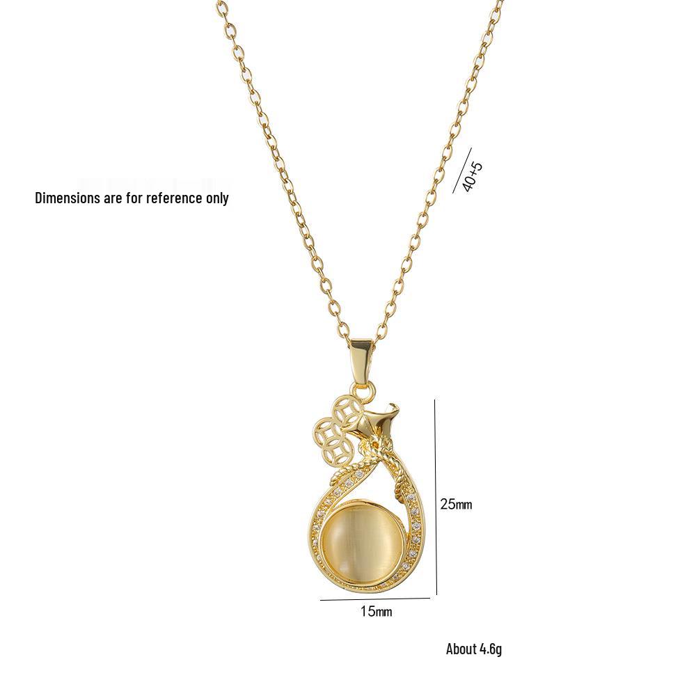 Women's Influencer Necklace: Cat's Eye Stone Rotating Pendant with Clavicle Chain Design