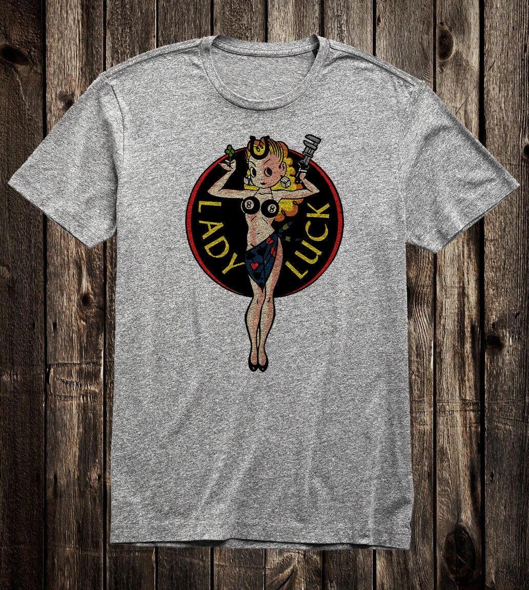 Men s T Shirt Hot Rod Novelty Classic Lady Luck 8 Ball Drag Race Racing Lucky S