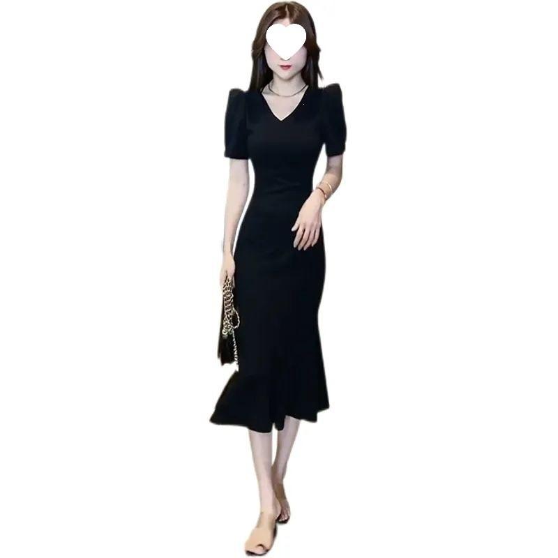 Internet Celebrity Popular Fashion Dress New Summer High Sense Collar Bubble Sleeve Thin Fishtail Skirt Tide