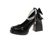 Mary Jane shoes women's spring and autumn 2025 new pearl bow single shoes round head thick heel waterproof table high heels women