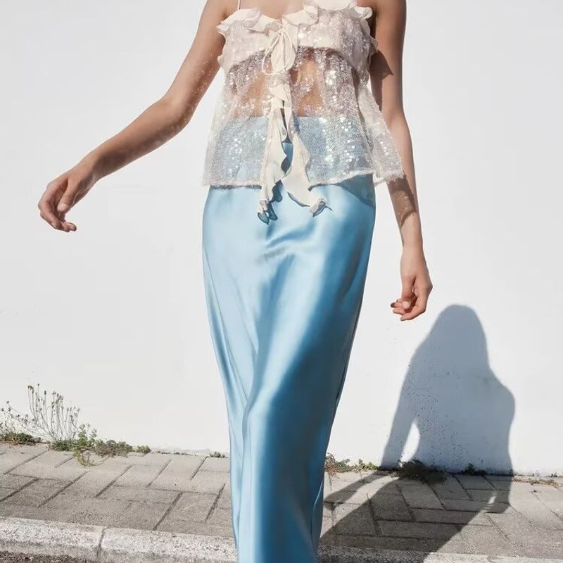 Zbzr Spring New Women Clothes Western Style Fashion Simple and Versatile Casual Sequins Sling Top 9491887