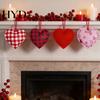 Heart Pendant Decoration 12 Pcs Felt Fabric Hanging Ornament Red Pink Buffalo Velvet Plaid Charm for Valentine's Day Wedding Party DIY Crafts