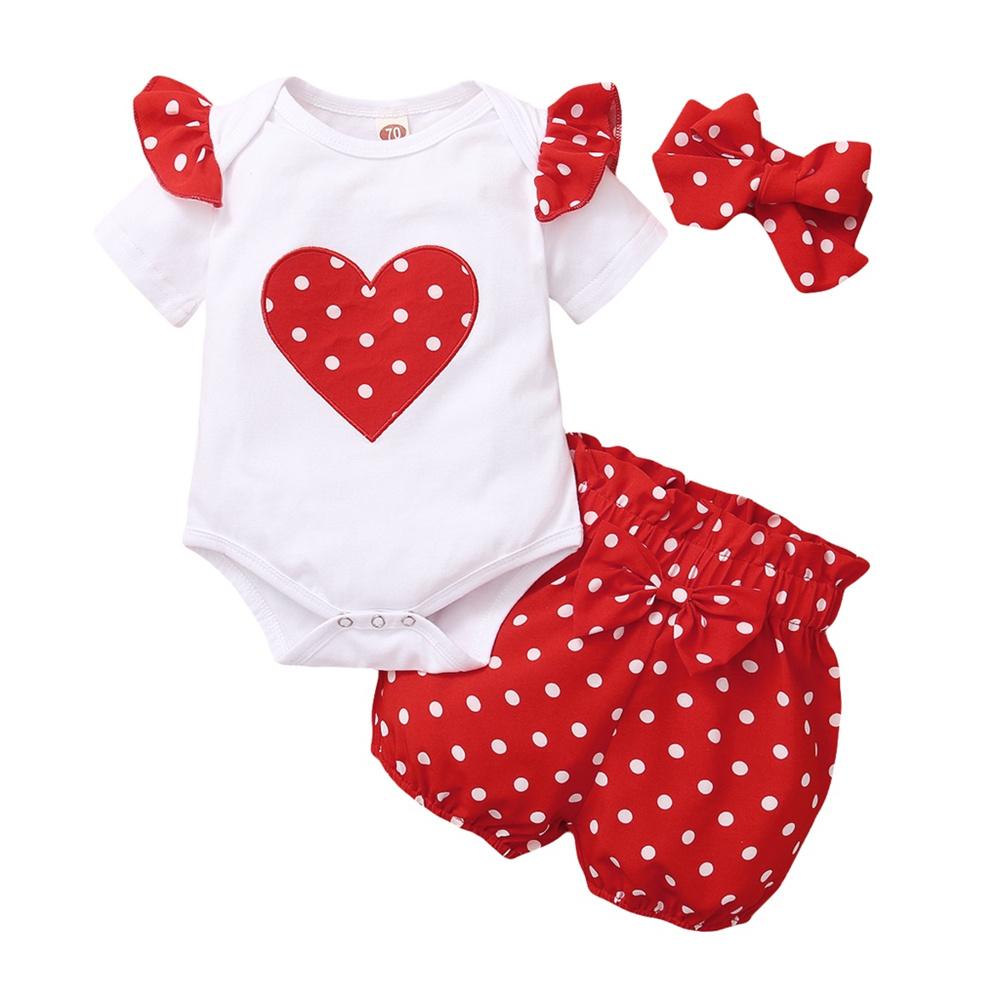0-18 Months Newborn Baby Girl Cute Polka Dot Summer Outfit Set Short Sleeve Bodysuit+Pants+Headband Toddler Girls Clothing 70 (0-3M) красный/белый