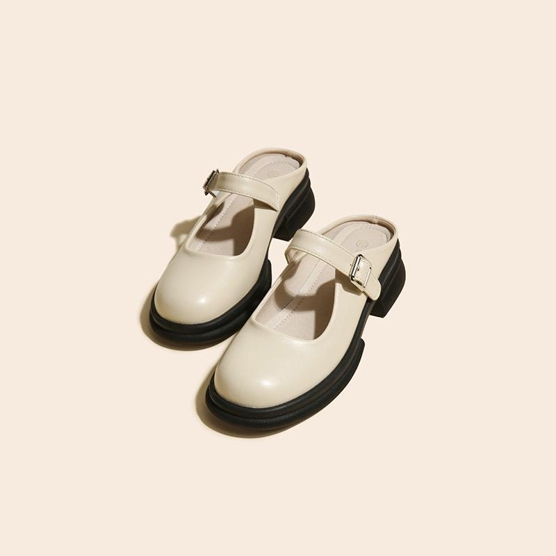 Q1-2 French Platform Thick Heel Mary Jane Shoes Women's Spring and Summer New Simple Bag Head Drag a Pedal Sandals Slippers
