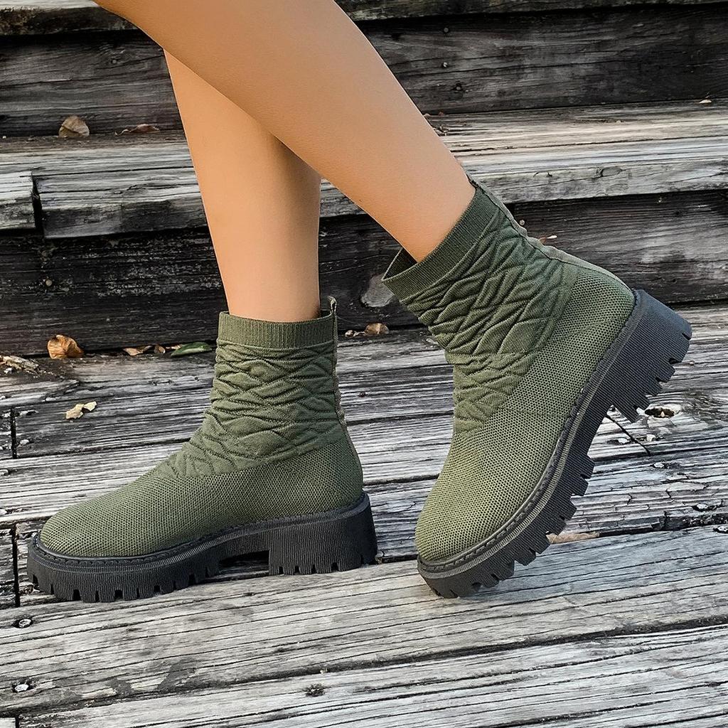 Spring Plus-size Fashion Boots Women's New Stretch Fly Knit Platform Socks Boots Casual Low-top Martin Boots