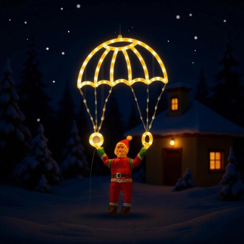 Usb Christmas Decorations Lamp Outdoor Santa Claus Parachute Light Waterproof 8 Modes Hanging Holiday Light for Indoor Eave Roof