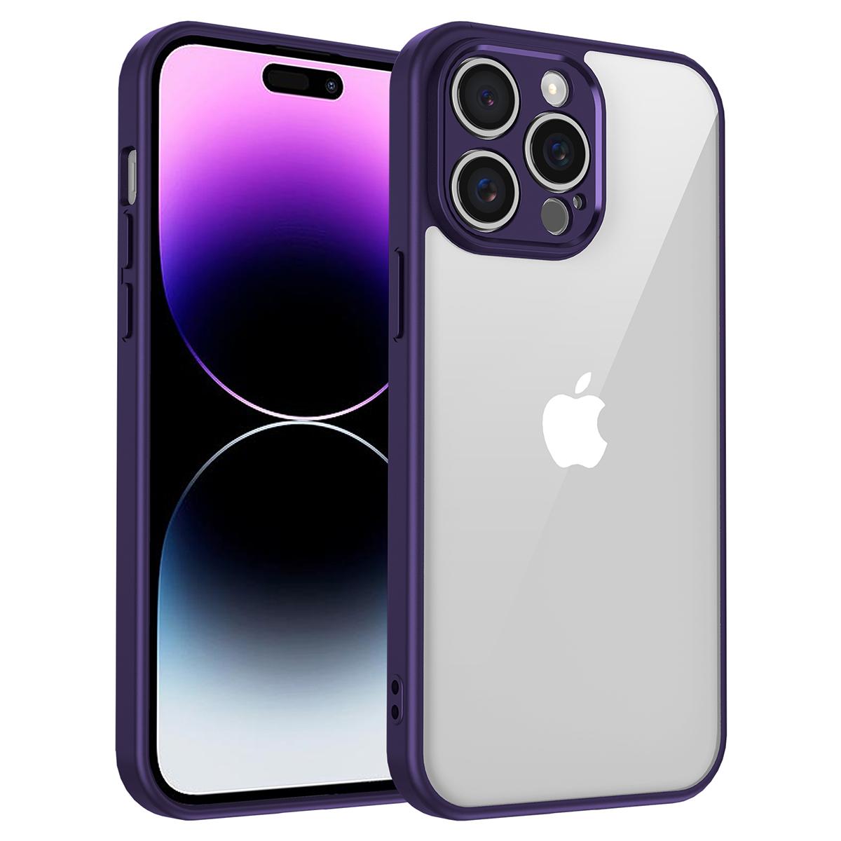 

Для iPhone 14 Pro Чехол Матовый На ощупь Кожа Прозрачный ПК+ТПУ Противоударная Задняя Крышка для Телефона Purple