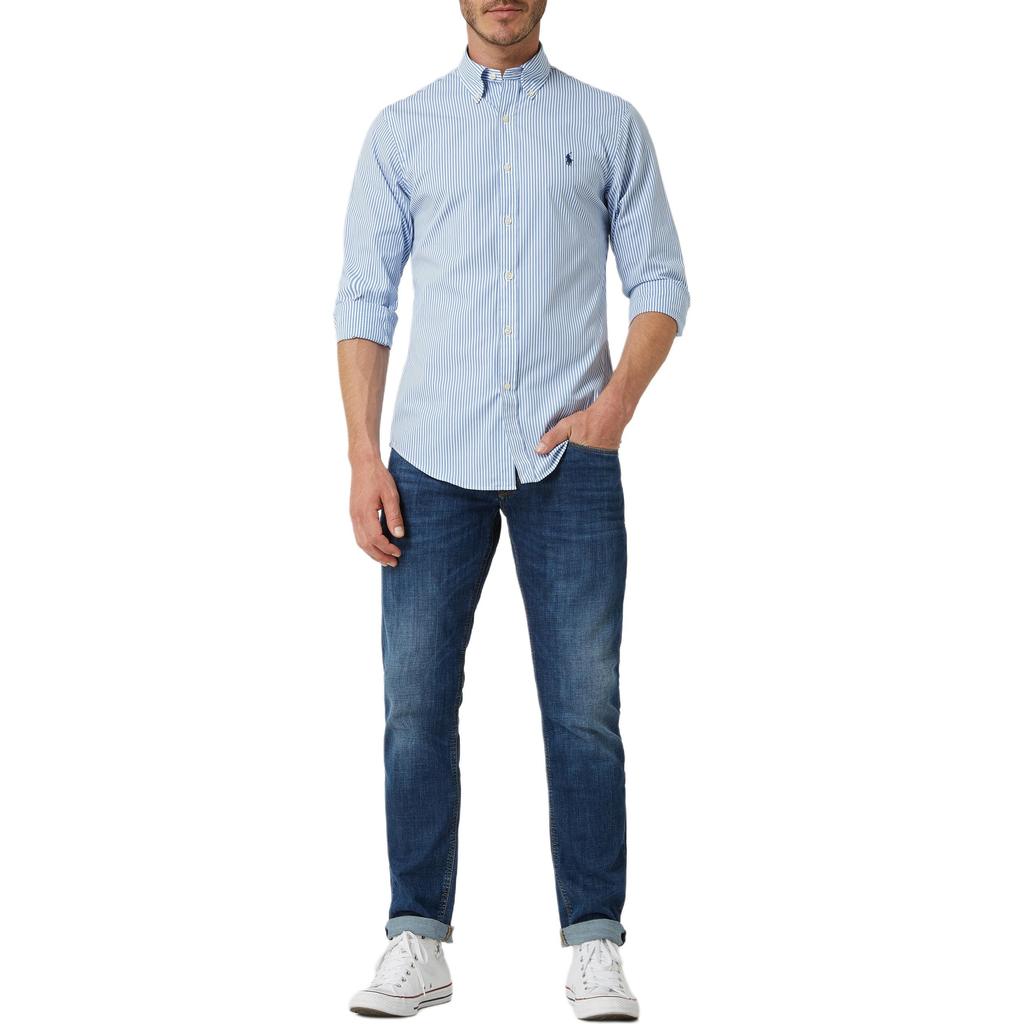 Polo Ralph Lauren Striped Pony Logo Embroidered Poplin Long Sleeve Shirt Men Shirts Blue 710791845-003