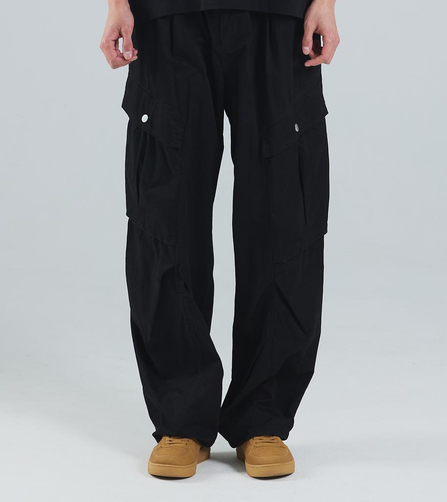 Beoteunseoul Balloon Fit Keyring Cargo Cotton Washed String Elastic Pants [Black]