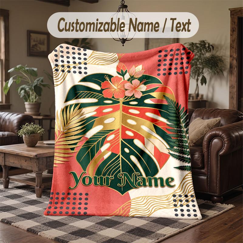 Golden Honey Bee Art Theme Throw Blanket Custom Name Text Personalized Blanket Soft Cozy Blanket for Home Sofa Bed