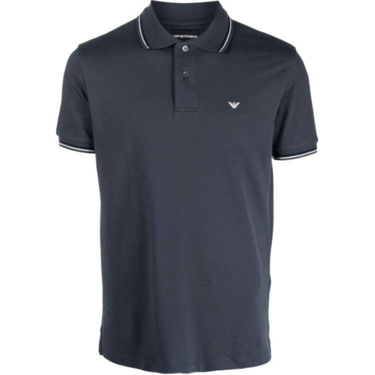 Emporio Armani Logo Print Pullover Straight-Cut Short Sleeve Polo Shirt Men polo shirts Blue 8N1FB4-1JPTZ-0931