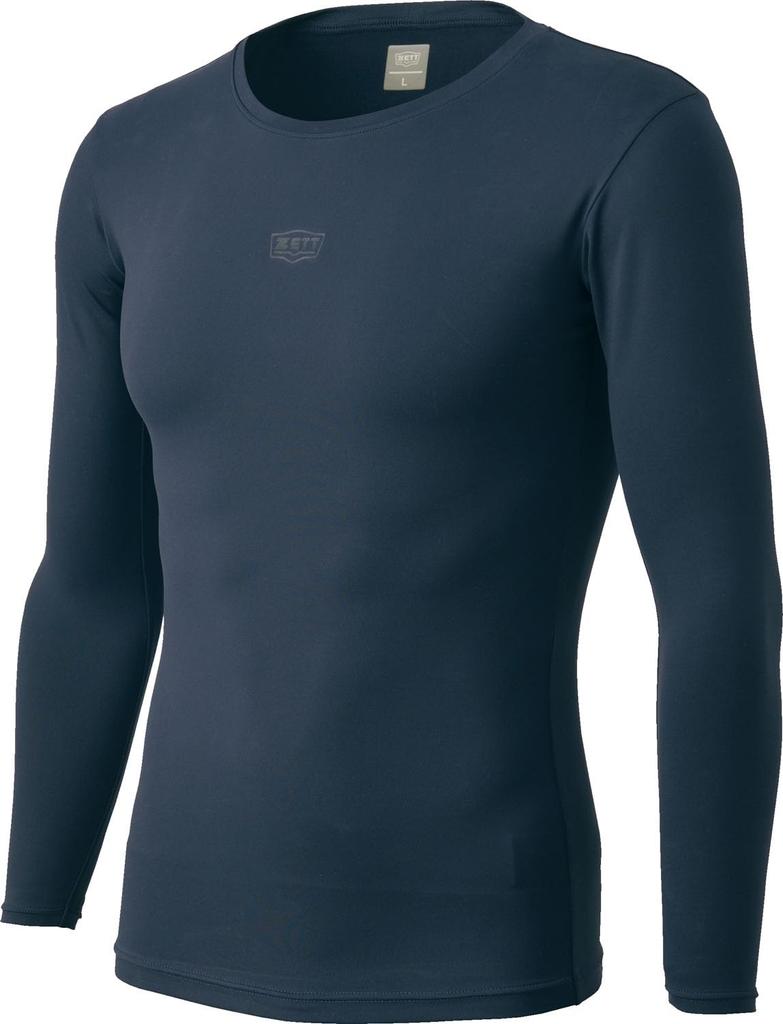 ZETT Baseball Deodorizing Crew Neck Long Sleeve Fitted Navy Size L Men's Underwear, Undershirt, (2900),
