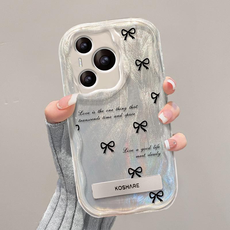 

Suitable for Huawei P70pro Mobile Phone Case Vivos17 Full Screen Black Bow Bracket Oppo Silicone Xiaomi 14/13 Redmi Note 9 Pro