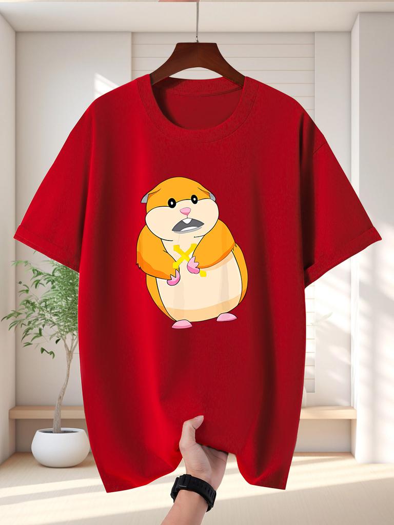 Unisex T Shirt Cute Chubby Hamster Cartoon Graphic Tee Funny Pet Print Short Sleeve O Neck Loose Casual Tops Summer Streetwear