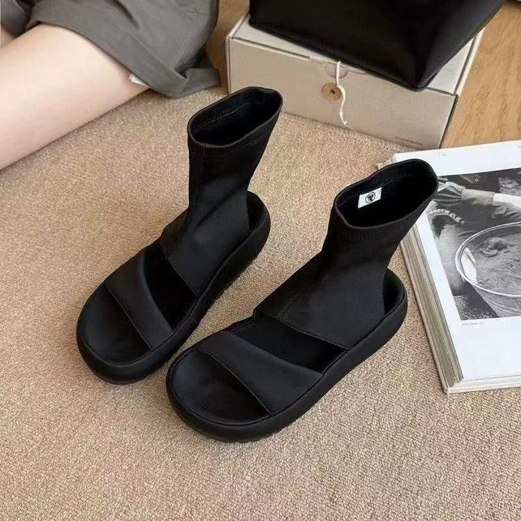 Thick-soled Roman cool boots 2025 new small summer fashion open-toed thin boots hollow short boots super soft height increase