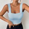 Basic Crop Tops for Women Square Collar Low Back Sleeveless Short Tank Top Solid Color Stretchy Bodycon Sexy Backless T Shirt