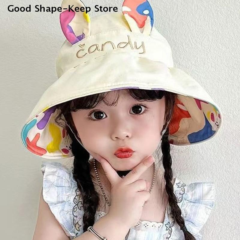 Large Eaves Double-sided Empty Top Hat Children's Sunscreen Hat Summer Boys Girls Cute Rabbit Sun Shade Hat