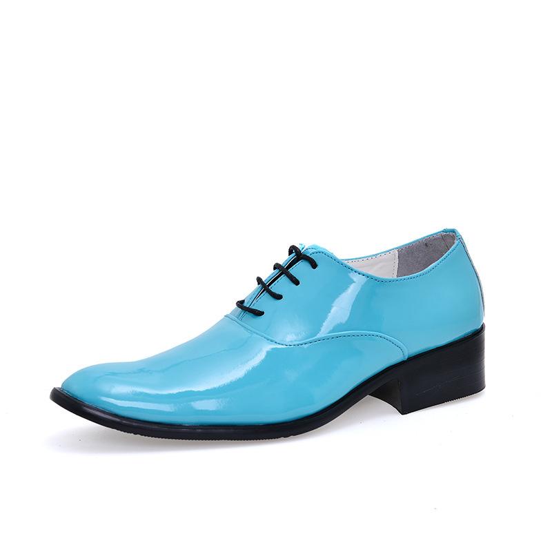 

Men s height-increasing pointed leather shoes hairstylist British trendy shoes men s high heels British pointed leather shoes leathershoes 44 синій
