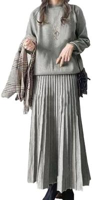 YINGDIE Knit Dress Set with Sweater and Pleated Top and Long Dress with Gathered and Ruffled Long Perfect for and Winter One Size Fits Women's Skirt,