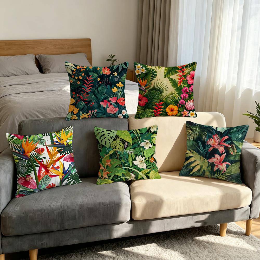 Fashion Tropical Jungle Flowers Plants Comfortable soft Pillow Case for Sofa Room Home office Decor and Protective Covers