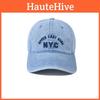Nyc Letter Embroidered Denim Cap With Curved Brim And Windproof For Outdoor Use