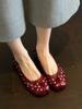 Super soft sheepskin personality punk style pig's trotters split-toed shoes women's rivets light mouth thick heel single shoes retro pleated small lea