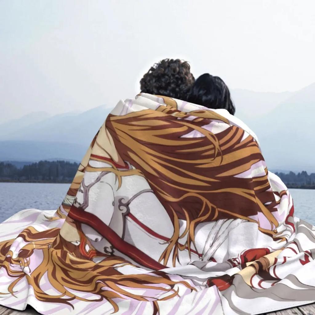Niedlicher Asuna Yuuki Deckenbezug, Flanell, Sword Art Online Anime, weiche Überwurfdecken für Auto, Sofa, Couch, Schlafzimmer, Steppdecke