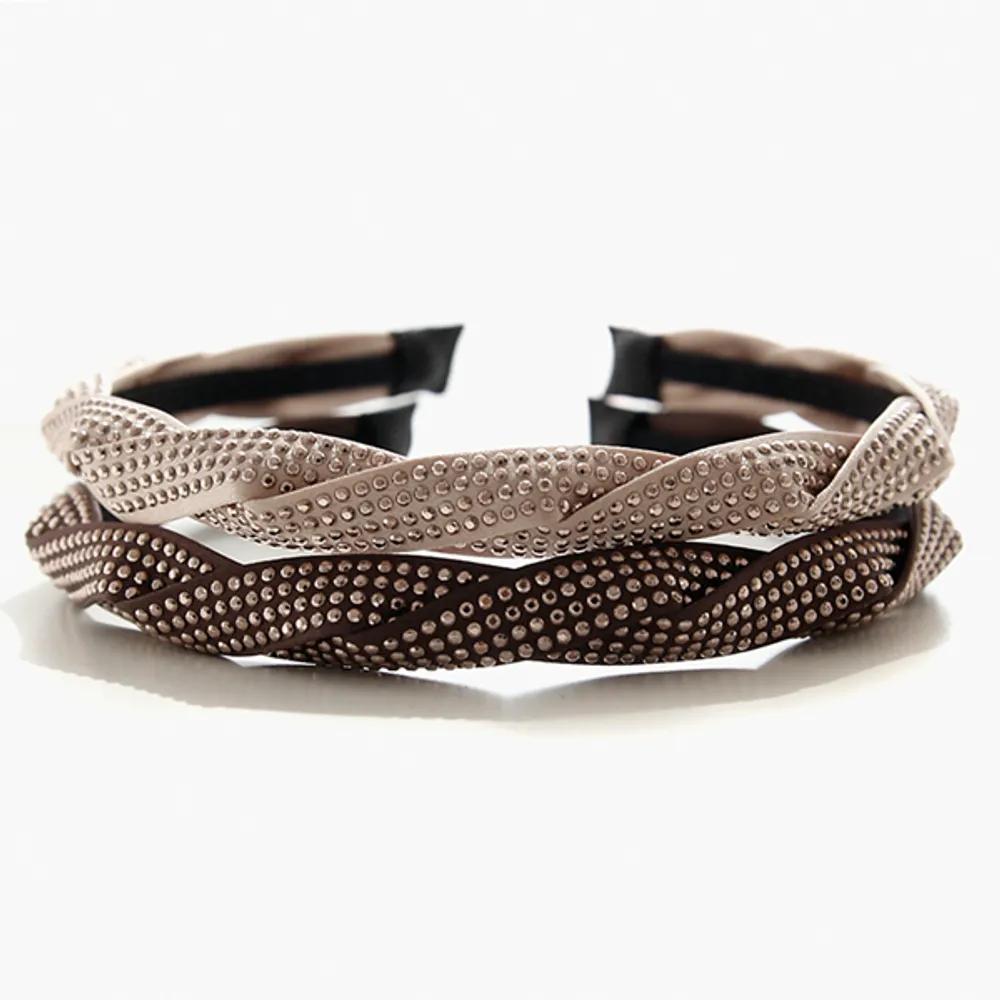 J Lauren H0408 Fabric Rose Gold Twisted Hairband beige