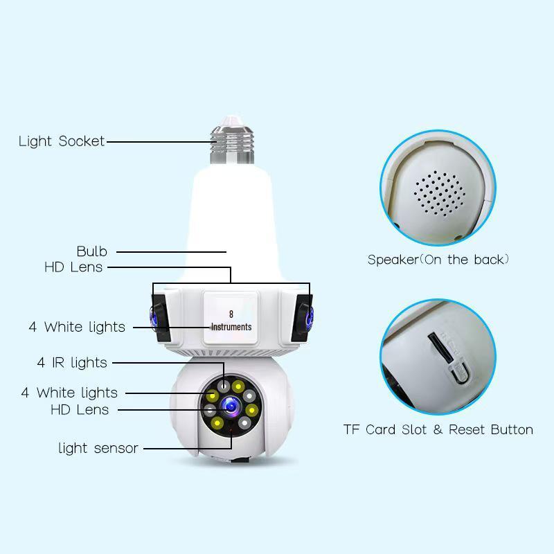 Smart WiFi Indoor Surveillance Camera with Three-Head Light Socket and Mobile Remote Control