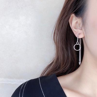 Rear Hanging Two Long Earrings Men'S And Women'S Hip-Hop Personality Cool And Handsome Geometric Ring Asymmetric Chain Earrings