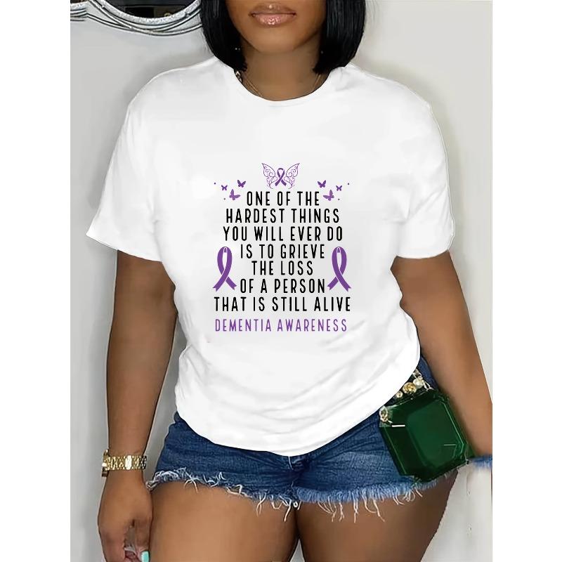 Plus Size - Plus Size - Plus Size, Women S Plus Size & Big Size Dementia Awareness T-Shirt - Butterfly Ribbon Print, S белый
