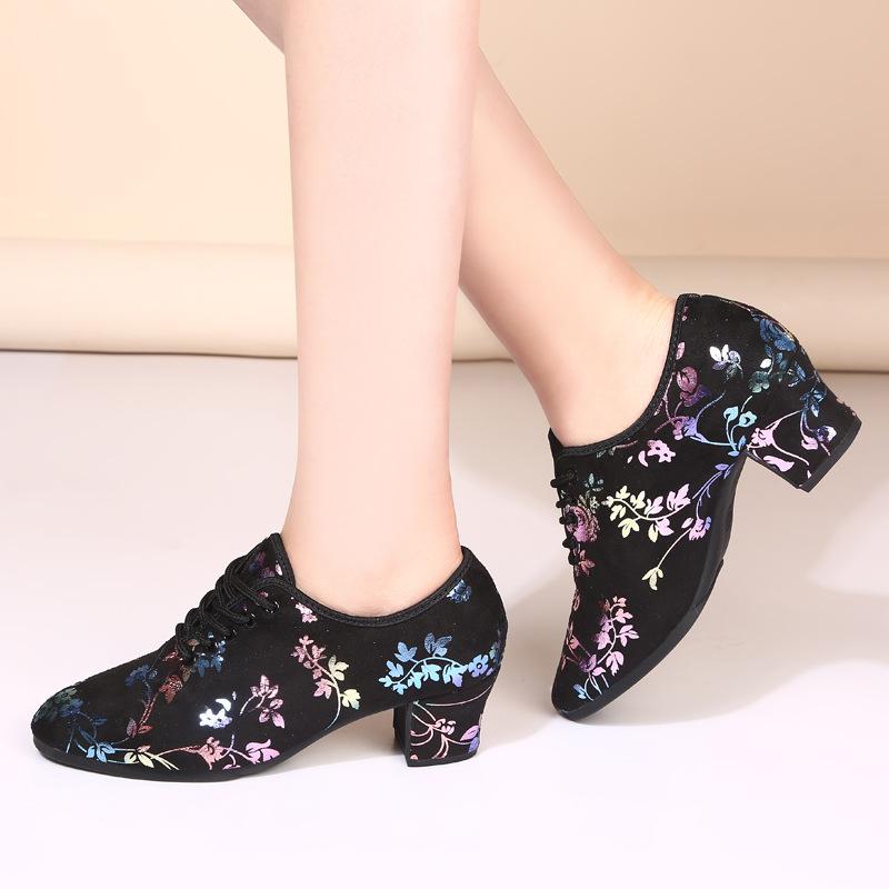 New Color Printed Latin Dance Shoes Body Dance Shoes Middle Heel Sailor Dance Ballroom Dance Modern Square Dance Shoes