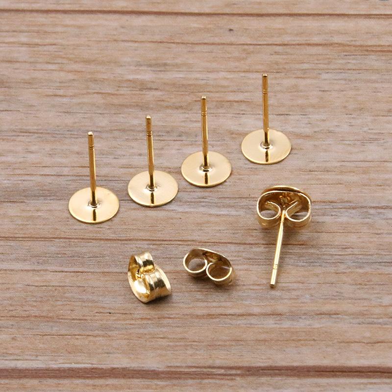 50-100 Stück 2 Farben Edelstahl Ohrstecker Leere Stiftbasis Pins Mit Verschluss Ohrrücken Für DIY Schmuckherstellung