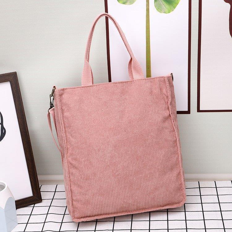 Women's Retro Corduroy Tote - Large Capacity Striped Shoulder or Crossbody Bag